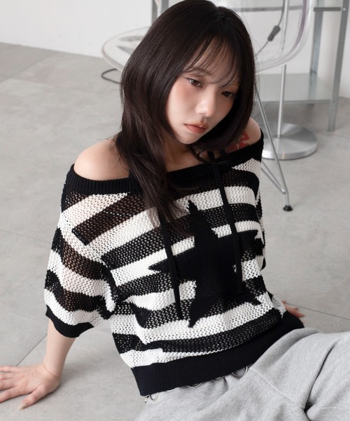 WEGO(ウィゴー)の「WEGO/オフショルメッシュニット(Tシャツ/カットソー・レディース・グレー系その他5/ホワイト系その他5・FREE)」の5枚目の写真