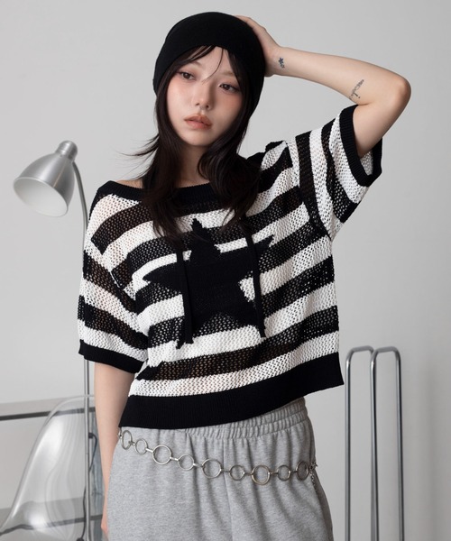 WEGO(ウィゴー)の「WEGO/オフショルメッシュニット(Tシャツ/カットソー・レディース・グレー系その他5/ホワイト系その他5・FREE)」の6枚目の写真