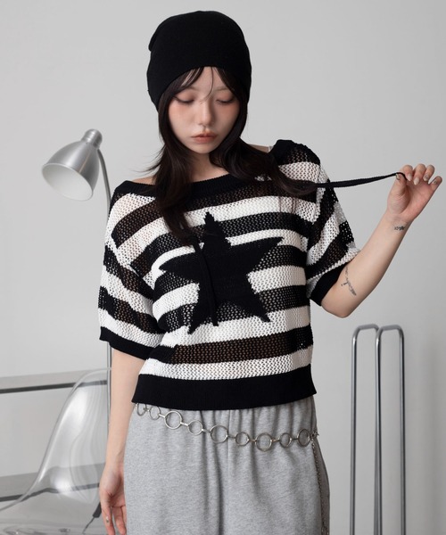 WEGO(ウィゴー)の「WEGO/オフショルメッシュニット(Tシャツ/カットソー・レディース・グレー系その他5/ホワイト系その他5・FREE)」の7枚目の写真