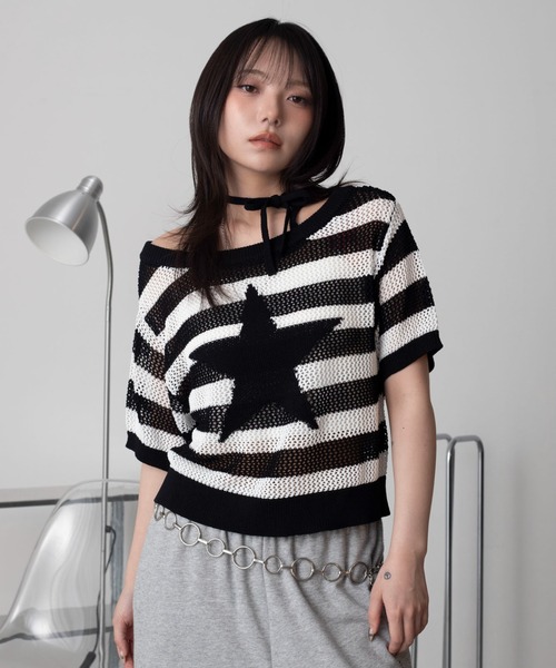 WEGO(ウィゴー)の「WEGO/オフショルメッシュニット(Tシャツ/カットソー・レディース・グレー系その他5/ホワイト系その他5・FREE)」の8枚目の写真