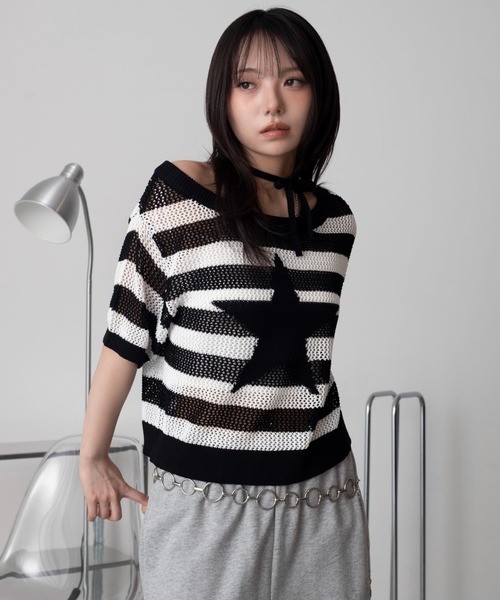 WEGO(ウィゴー)の「WEGO/オフショルメッシュニット(Tシャツ/カットソー・レディース・グレー系その他5/ホワイト系その他5・FREE)」の9枚目の写真