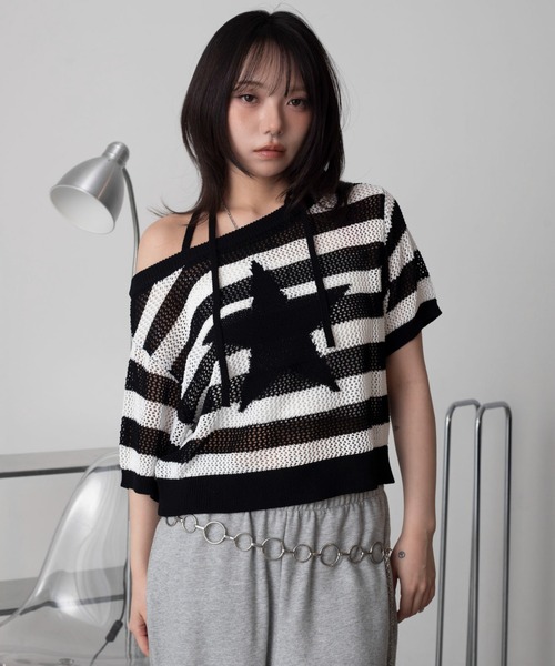 WEGO(ウィゴー)の「WEGO/オフショルメッシュニット(Tシャツ/カットソー・レディース・グレー系その他5/ホワイト系その他5・FREE)」の10枚目の写真