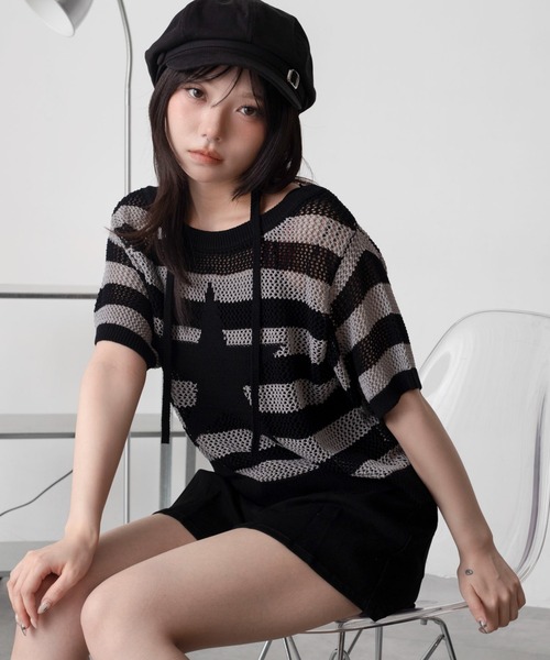 WEGO(ウィゴー)の「WEGO/オフショルメッシュニット(Tシャツ/カットソー・レディース・グレー系その他5/ホワイト系その他5・FREE)」の13枚目の写真
