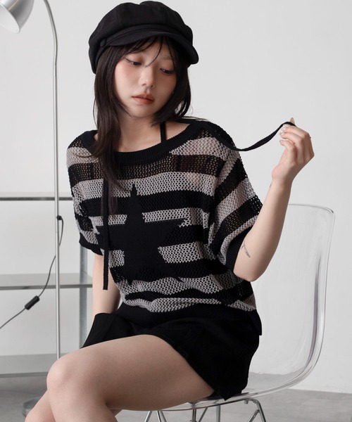 WEGO(ウィゴー)の「WEGO/オフショルメッシュニット(Tシャツ/カットソー・レディース・グレー系その他5/ホワイト系その他5・FREE)」の14枚目の写真