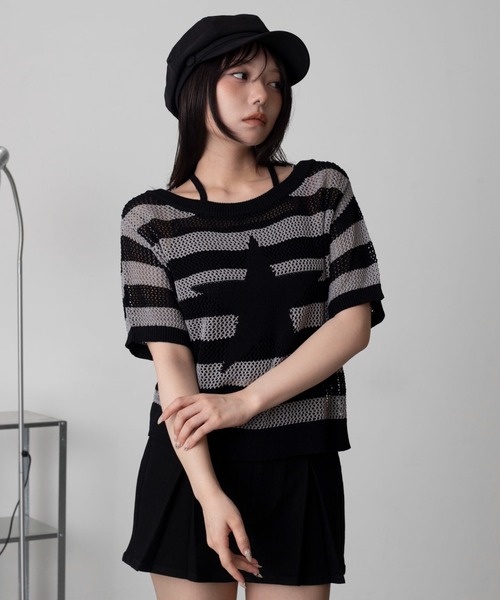 WEGO(ウィゴー)の「WEGO/オフショルメッシュニット(Tシャツ/カットソー・レディース・グレー系その他5/ホワイト系その他5・FREE)」の15枚目の写真