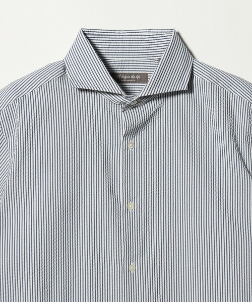 A DAY IN THE LIFE UNITED ARROWS（アデイインザライフユナイテッドアローズ）の「サッカー カッタウェイ ショートスリーブシャツ＜A DAY IN THE LIFE＞（シャツ/ブラウス・メンズ・ホワイト/ロイヤルブルー/その他2・L/M/S/XL）」の14枚目の写真