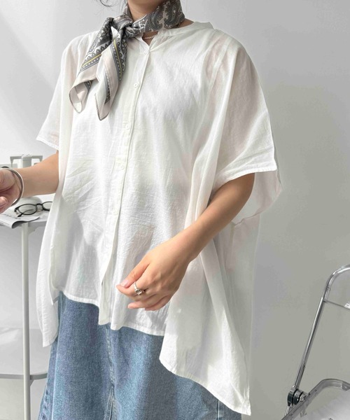 AS KNOW AS plus（アズノゥアズプラス）の「〇インドコットン ワイドドルマンスリーブ 半袖シャツ（シャツ/ブラウス・レディース・オフホワイト/ライトカーキ/ホワイト系/ブルー系・FREE）」の5枚目の写真