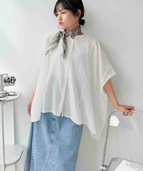 AS KNOW AS plus（アズノゥアズプラス）の「〇インドコットン ワイドドルマンスリーブ 半袖シャツ（シャツ/ブラウス・レディース・オフホワイト/ライトカーキ/ホワイト系/ブルー系・FREE）」の10枚目の写真