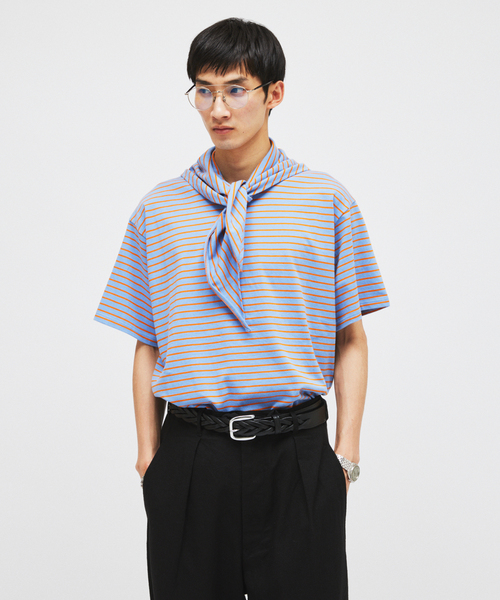 JOURNAL STANDARD(ジャーナルスタンダード)の「ハッピー ボーダー Tシャツ + スカーフ (2点セット)(Tシャツ/カットソー・メンズ・ホワイト/ブラック/ネイビー/ブルー系その他・MEDIUM/LARGE)」の4枚目の写真