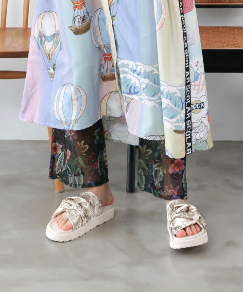 ScoLar（スカラー）の「162689：2柄展開 シアー裾切替 ボドレーペチパンツ（その他パンツ・レディース・ブラック/チャコールグレー・M）」の4枚目の写真