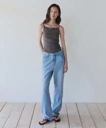 LINEN SQUARE NECK KNIT SLEEVELESS, ASH KHAKI