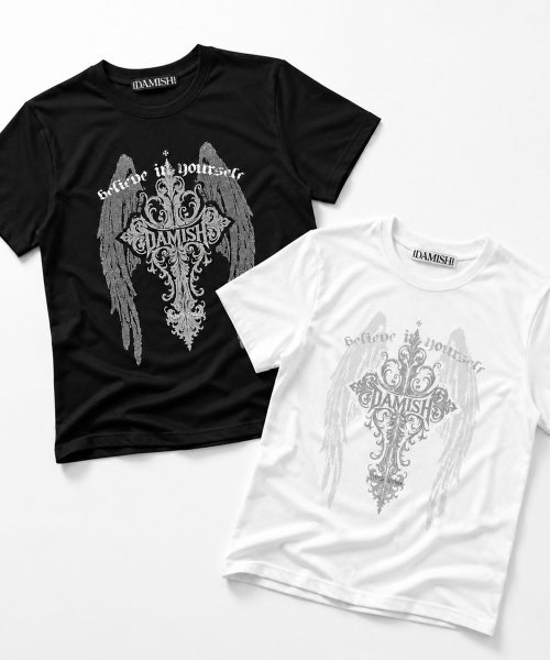 DAMISH（ダミシュ）の「エンジェルクロスシルケットコットンTシャツ_ブラック（Tシャツ/カットソー・レディース・ブラック・OS）」の4枚目の写真