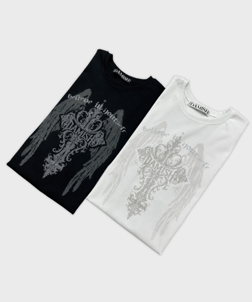 DAMISH（ダミシュ）の「エンジェルクロスシルケットコットンTシャツ_ブラック（Tシャツ/カットソー・レディース・ブラック・OS）」の5枚目の写真