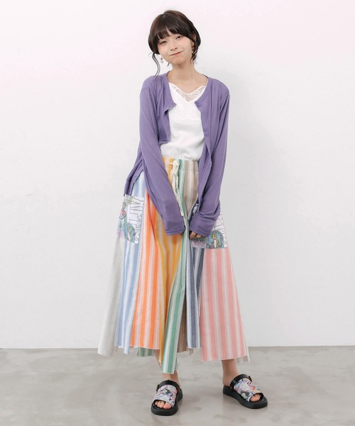 ScoLar(スカラー)の「162694:襟元スカラーちゃんプリント シアーカーディガン(カーディガン/ボレロ・レディース・サックスブルー/オフホワイト/ピンク/パープル・M)」の6枚目の写真