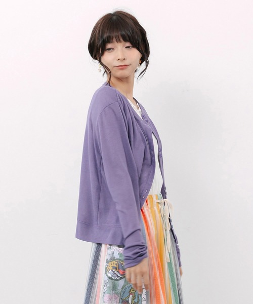 ScoLar(スカラー)の「162694:襟元スカラーちゃんプリント シアーカーディガン(カーディガン/ボレロ・レディース・サックスブルー/オフホワイト/ピンク/パープル・M)」の7枚目の写真