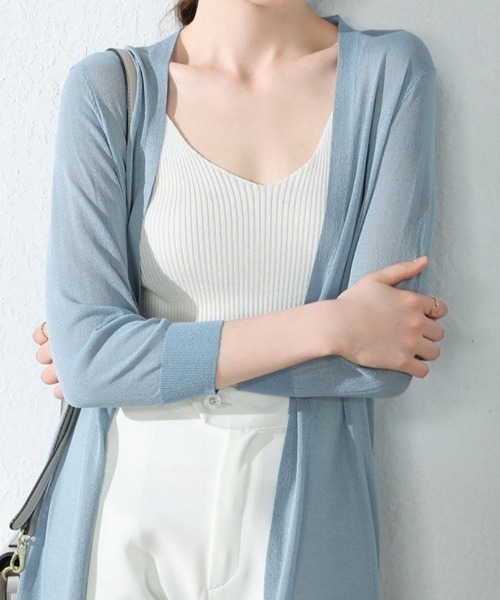 Ritzy(リッツィー)の「さらっと羽織るシアーロングカーディガン(カーディガン/ボレロ・レディース・ブラック/アイボリー/ホワイト/ミント/ブルー/グレー・FREE)」の6枚目の写真