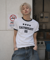 スターナンバリングパッチリンガーTシャツ - ホワイト