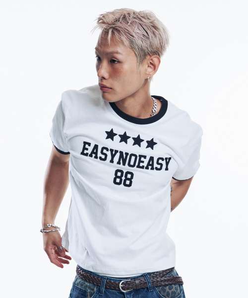 EASY NO EASY（イージーノーイージー）の「スターナンバリングパッチリンガーTシャツ - ホワイト（Tシャツ/カットソー・レディース・その他・1/2）」の5枚目の写真