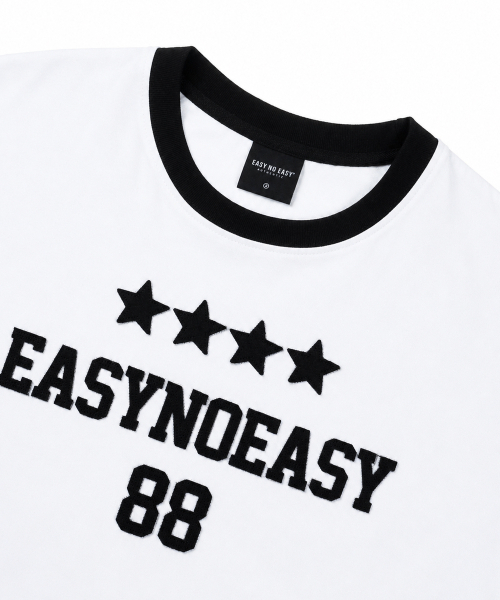 EASY NO EASY（イージーノーイージー）の「スターナンバリングパッチリンガーTシャツ - ホワイト（Tシャツ/カットソー・レディース・その他・1/2）」の9枚目の写真