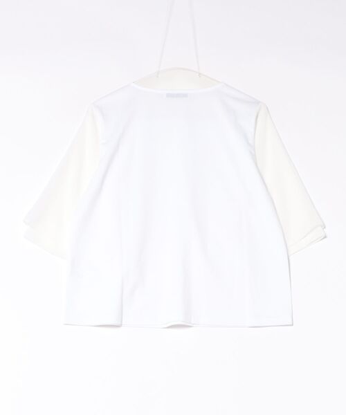 m.f.editorial(エムエフエディトリアル)の「*Tシャツ プルオーバー レディース 接触冷感 無地 クルーネック フレアスリーブ 楊柳 切替(Tシャツ/カットソー・レディース・ホワイト/ネイビー・MEDIUM/LARGE)」の3枚目の写真