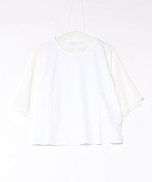m.f.editorial(エムエフエディトリアル)の「*Tシャツ プルオーバー レディース 接触冷感 無地 クルーネック フレアスリーブ 楊柳 切替(Tシャツ/カットソー・レディース・ホワイト/ネイビー・MEDIUM/LARGE)」の8枚目の写真