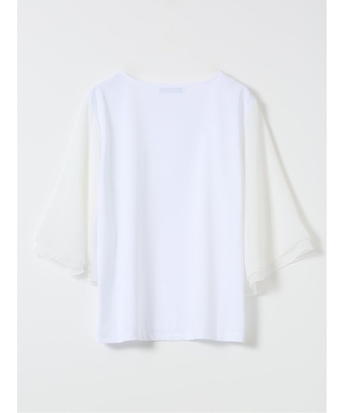 m.f.editorial(エムエフエディトリアル)の「*Tシャツ プルオーバー レディース 接触冷感 無地 クルーネック フレアスリーブ 楊柳 切替(Tシャツ/カットソー・レディース・ホワイト/ネイビー・MEDIUM/LARGE)」の4枚目の写真