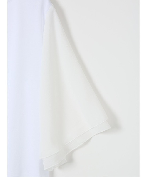 m.f.editorial(エムエフエディトリアル)の「*Tシャツ プルオーバー レディース 接触冷感 無地 クルーネック フレアスリーブ 楊柳 切替(Tシャツ/カットソー・レディース・ホワイト/ネイビー・MEDIUM/LARGE)」の6枚目の写真