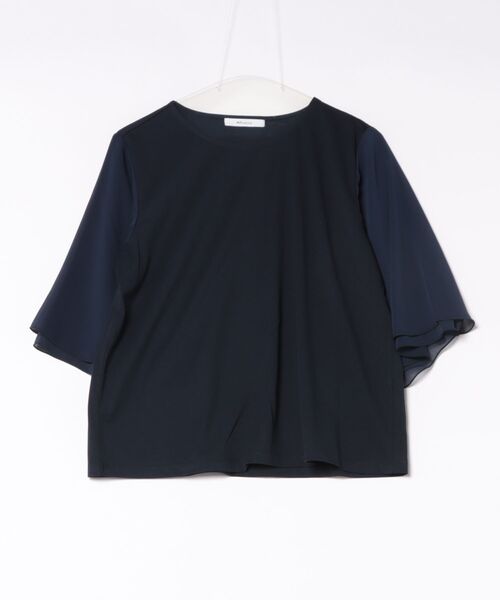 m.f.editorial(エムエフエディトリアル)の「*Tシャツ プルオーバー レディース 接触冷感 無地 クルーネック フレアスリーブ 楊柳 切替(Tシャツ/カットソー・レディース・ホワイト/ネイビー・MEDIUM/LARGE)」の13枚目の写真