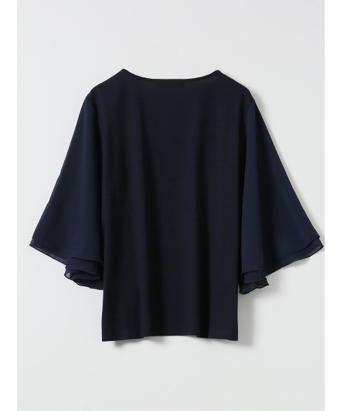m.f.editorial(エムエフエディトリアル)の「*Tシャツ プルオーバー レディース 接触冷感 無地 クルーネック フレアスリーブ 楊柳 切替(Tシャツ/カットソー・レディース・ホワイト/ネイビー・MEDIUM/LARGE)」の9枚目の写真