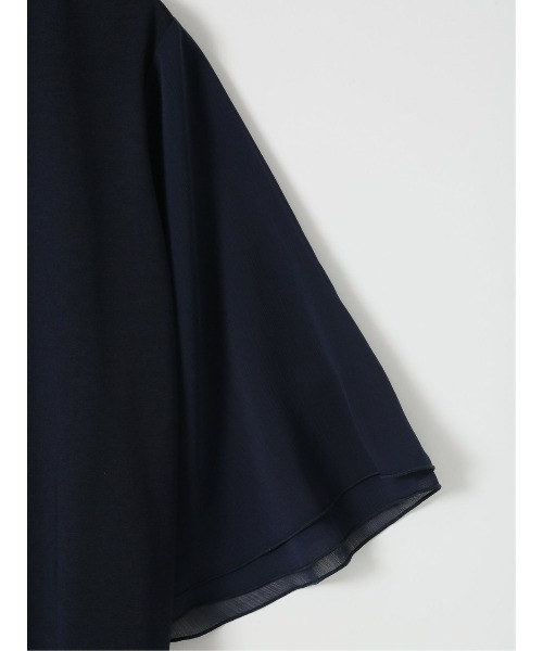 m.f.editorial(エムエフエディトリアル)の「*Tシャツ プルオーバー レディース 接触冷感 無地 クルーネック フレアスリーブ 楊柳 切替(Tシャツ/カットソー・レディース・ホワイト/ネイビー・MEDIUM/LARGE)」の11枚目の写真