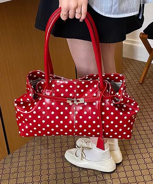 ammy.(エイミードット)の「【 ammy. / エイミードット 】 ドット ベルト デザイン ワイド ショルダー バッグ(ショルダーバッグ・レディース・ブラック/レッド/ホワイト・FREE)」の1枚目の写真