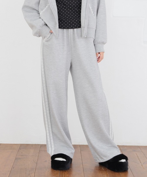 Honeys（ハニーズ）の「レース付スウェットパンツ（スウェットパンツ・レディース・ピンク/杢グレー/ブラック・SS/S/M/LL/L/3L）」の3枚目の写真