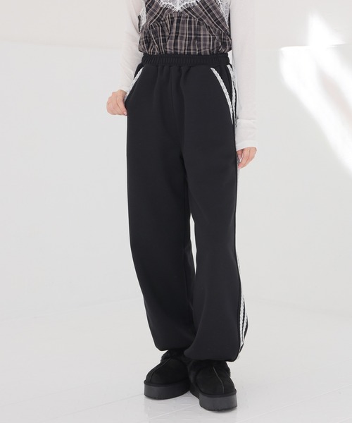 Honeys（ハニーズ）の「レース付スウェットパンツ（スウェットパンツ・レディース・ピンク/杢グレー/ブラック・SS/S/M/LL/L/3L）」の4枚目の写真