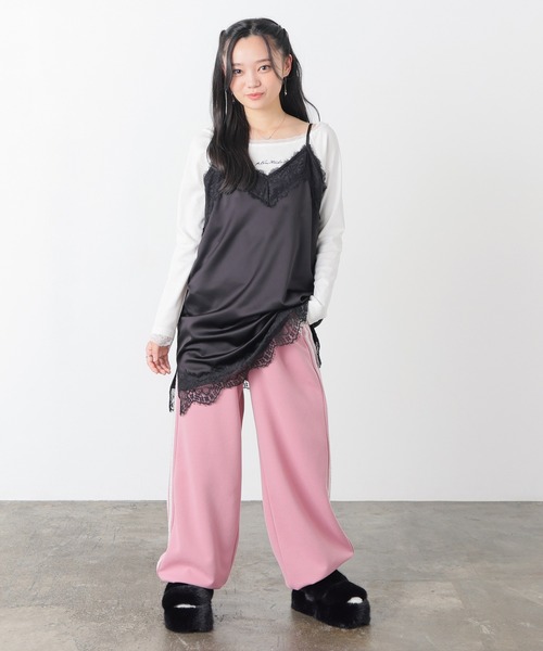 Honeys（ハニーズ）の「レース付スウェットパンツ（スウェットパンツ・レディース・ピンク/杢グレー/ブラック・SS/S/M/LL/L/3L）」の6枚目の写真