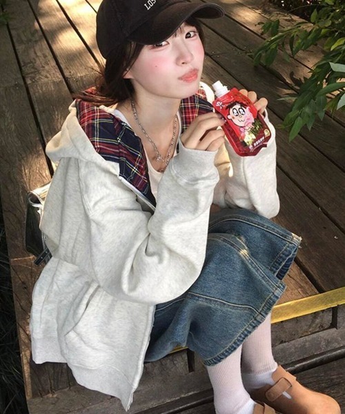 Ressaca(レサーカ)の「チェック柄スウェットジップパーカー(パーカー・レディース・ブルー/ライトグレー/ピンク/グレー・M)」の18枚目の写真