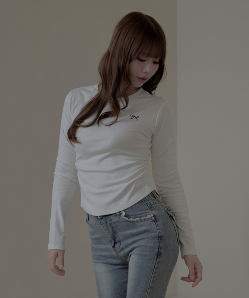 M DOLLY（エムドリー）の「Ribbon coco tops / リボンココトップス（Tシャツ/カットソー・レディース・ホワイト/グレー/ブラック・FREE）」の2枚目の写真