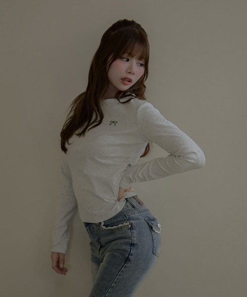 M DOLLY（エムドリー）の「Ribbon coco tops / リボンココトップス（Tシャツ/カットソー・レディース・ホワイト/グレー/ブラック・FREE）」の17枚目の写真