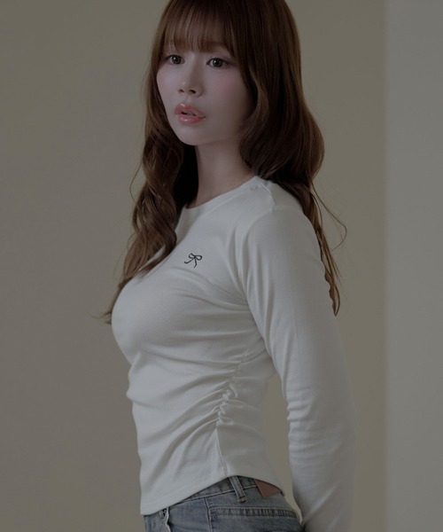 M DOLLY（エムドリー）の「Ribbon coco tops / リボンココトップス（Tシャツ/カットソー・レディース・ホワイト/グレー/ブラック・FREE）」の5枚目の写真