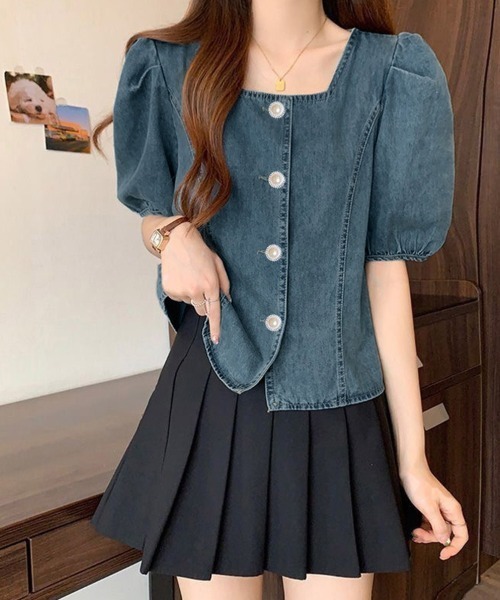 ONEP STAR(ワンピスター)の「パール風ボタンデニムパフスリーブブラウス(シャツ/ブラウス・レディース・ブルー・MEDIUM/LARGE/X-LARGE)」の14枚目の写真