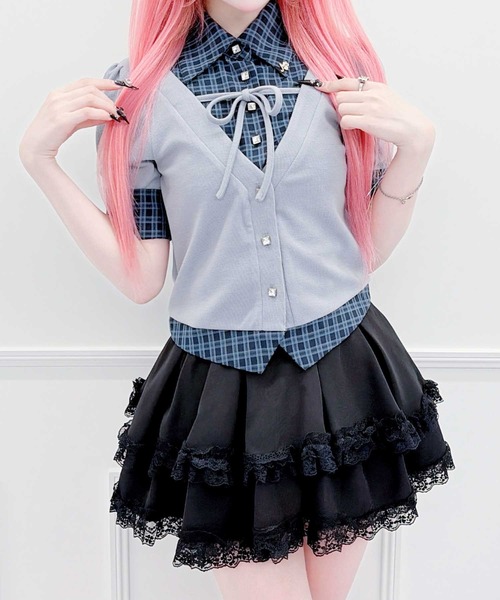 MA*RS（アメーバーマーズ）の「レイヤード風カーデトップス（Tシャツ/カットソー・レディース・ブラック/ネイビー・FREE）」の2枚目の写真