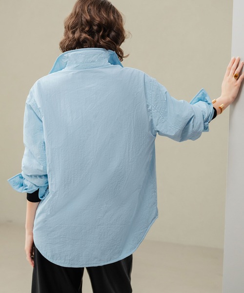 ELFRANK(エルフランク)の「【2026AW】【M~Lサイズ展開】オーバーサイズ中綿シャツジャケット 洗える《着用動画あり》(シャツ/ブラウス・レディース・ネイビー/ブルー・M/L)」の17枚目の写真