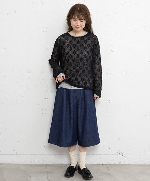 POU DOU DOU（プードゥドゥ）の「フラワーモチーフメッシュトップス（Tシャツ/カットソー・レディース・ブラック/キナリ・3）」の3枚目の写真