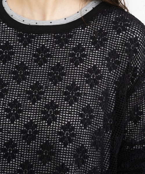 POU DOU DOU（プードゥドゥ）の「フラワーモチーフメッシュトップス（Tシャツ/カットソー・レディース・ブラック/キナリ・3）」の12枚目の写真