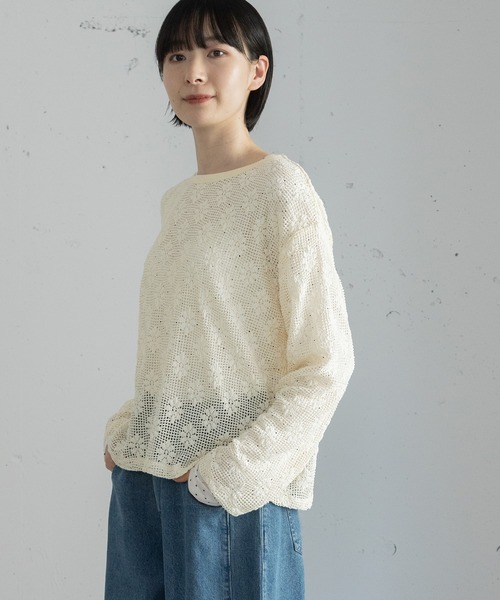 POU DOU DOU（プードゥドゥ）の「フラワーモチーフメッシュトップス（Tシャツ/カットソー・レディース・ブラック/キナリ・3）」の20枚目の写真