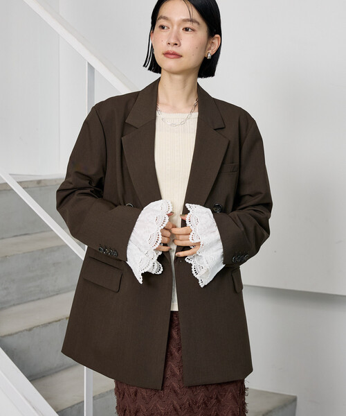 FREAK'S STORE（フリークスストア）の「袖レース ダブルブレストジャケット（テーラードジャケット・レディース・グレー/ブラウン・ﾌﾘ-）」の11枚目の写真