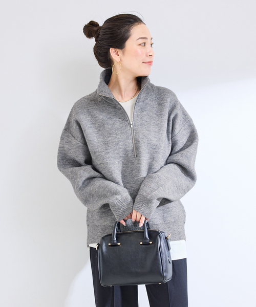 B.C STOCK(ベーセーストック)の「手洗い可 / カラーネップハーフジッププルオーバー(ニット/セーター・レディース・サックスブルー/アイボリー/チャコールグレー・FREE)」の9枚目の写真