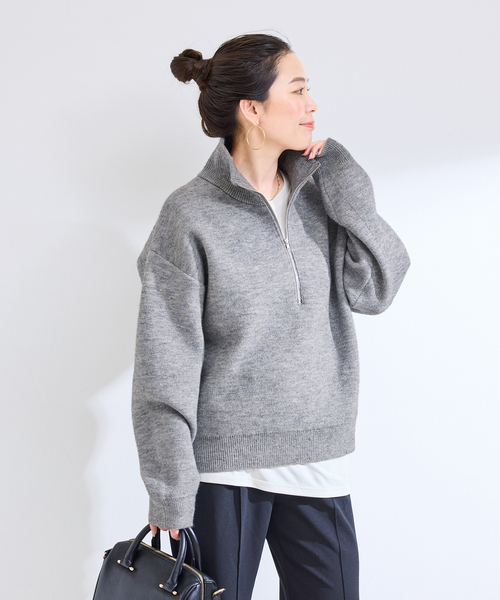 B.C STOCK(ベーセーストック)の「手洗い可 / カラーネップハーフジッププルオーバー(ニット/セーター・レディース・サックスブルー/アイボリー/チャコールグレー・FREE)」の10枚目の写真