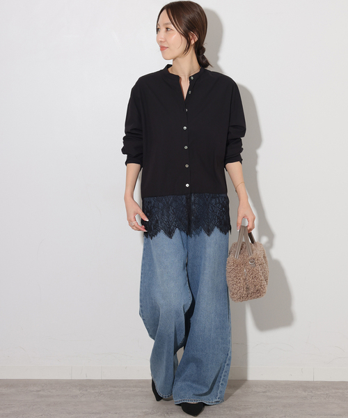 JOURNAL STANDARD relume（ジャーナルスタンダード　レリューム）の「《WEB限定》バンドカラーレースシャツ（シャツ/ブラウス・レディース・ホワイト/ブラック・FREE）」の3枚目の写真
