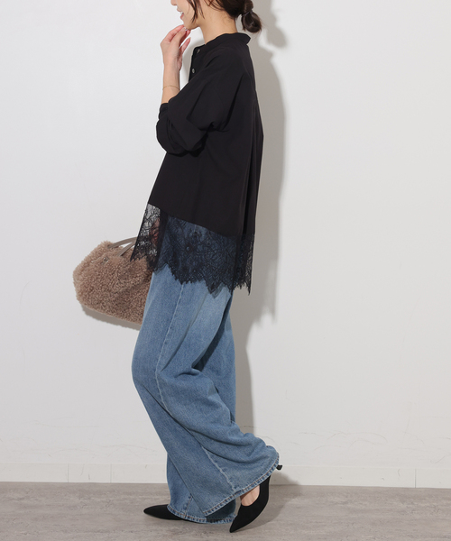 JOURNAL STANDARD relume（ジャーナルスタンダード　レリューム）の「《WEB限定》バンドカラーレースシャツ（シャツ/ブラウス・レディース・ホワイト/ブラック・FREE）」の4枚目の写真