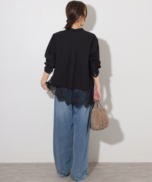 JOURNAL STANDARD relume（ジャーナルスタンダード　レリューム）の「《WEB限定》バンドカラーレースシャツ（シャツ/ブラウス・レディース・ホワイト/ブラック・FREE）」の5枚目の写真